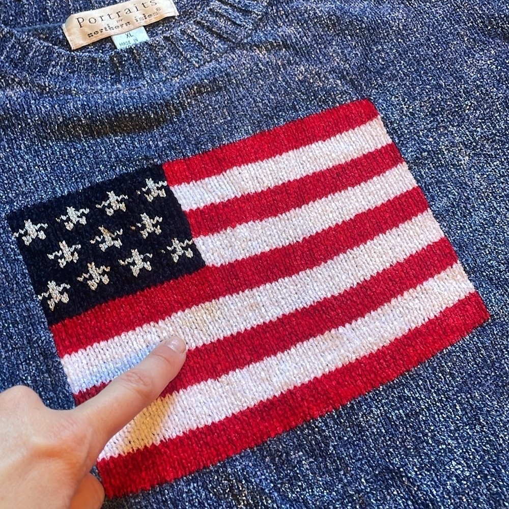Northern Isles Portraits American Flag 🇺🇸 Crew Neck Short Sleeve Sweater - Picture 3 of 8